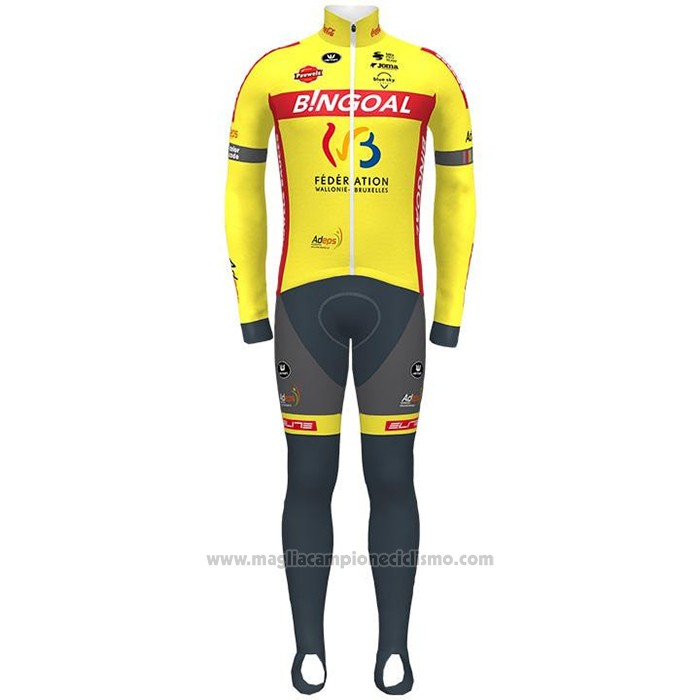 2021 Abbigliamento Ciclismo Wallonie Bruxelles Giallo Manica Lunga e Salopette